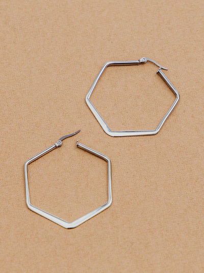 Silver hexagon earrings