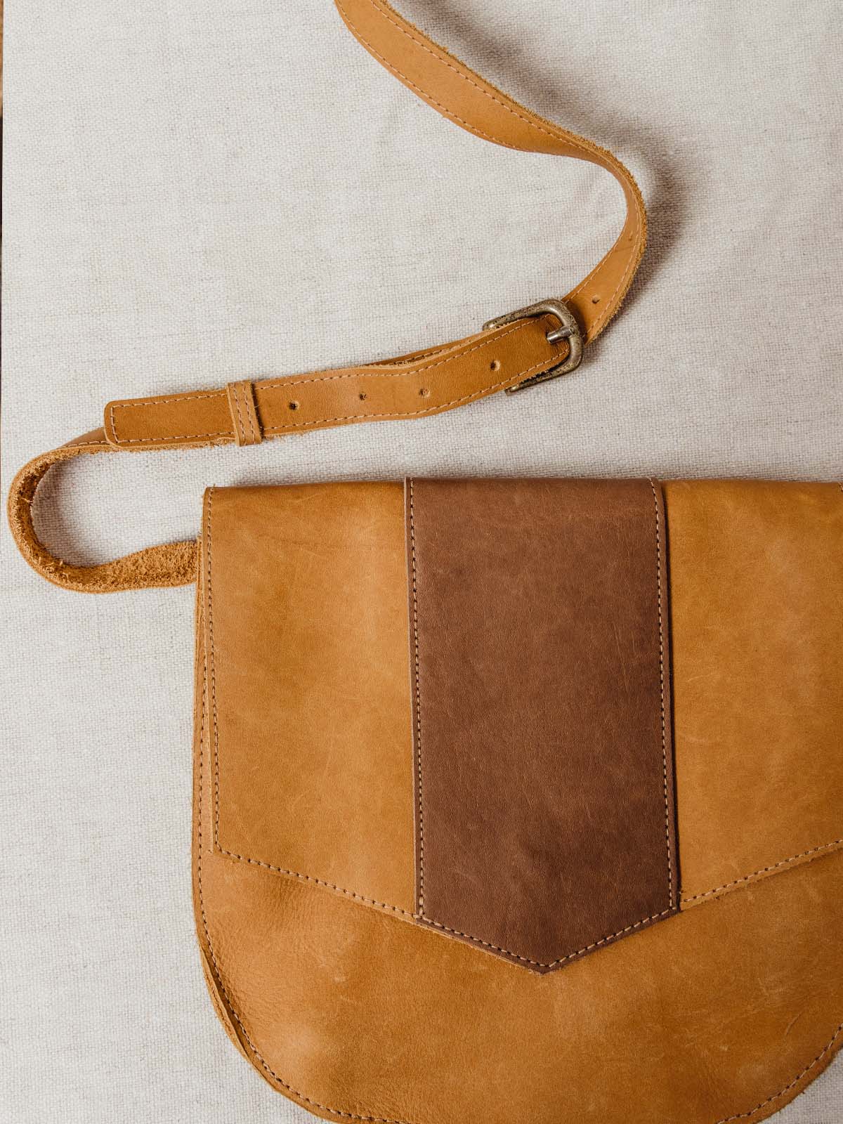 hazelnut and dark brown leather satchel 