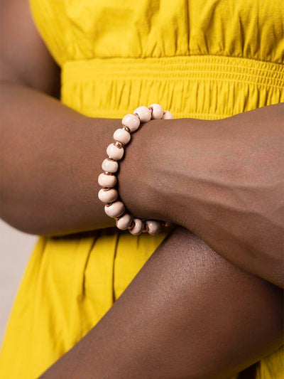 Pink and gold ceramic bead bracelet. 