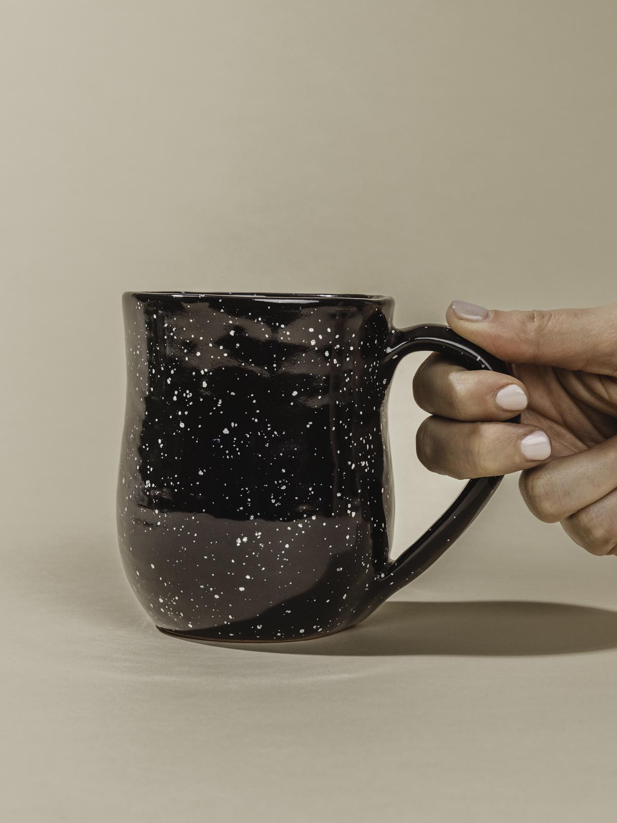 black and white speckled mug 