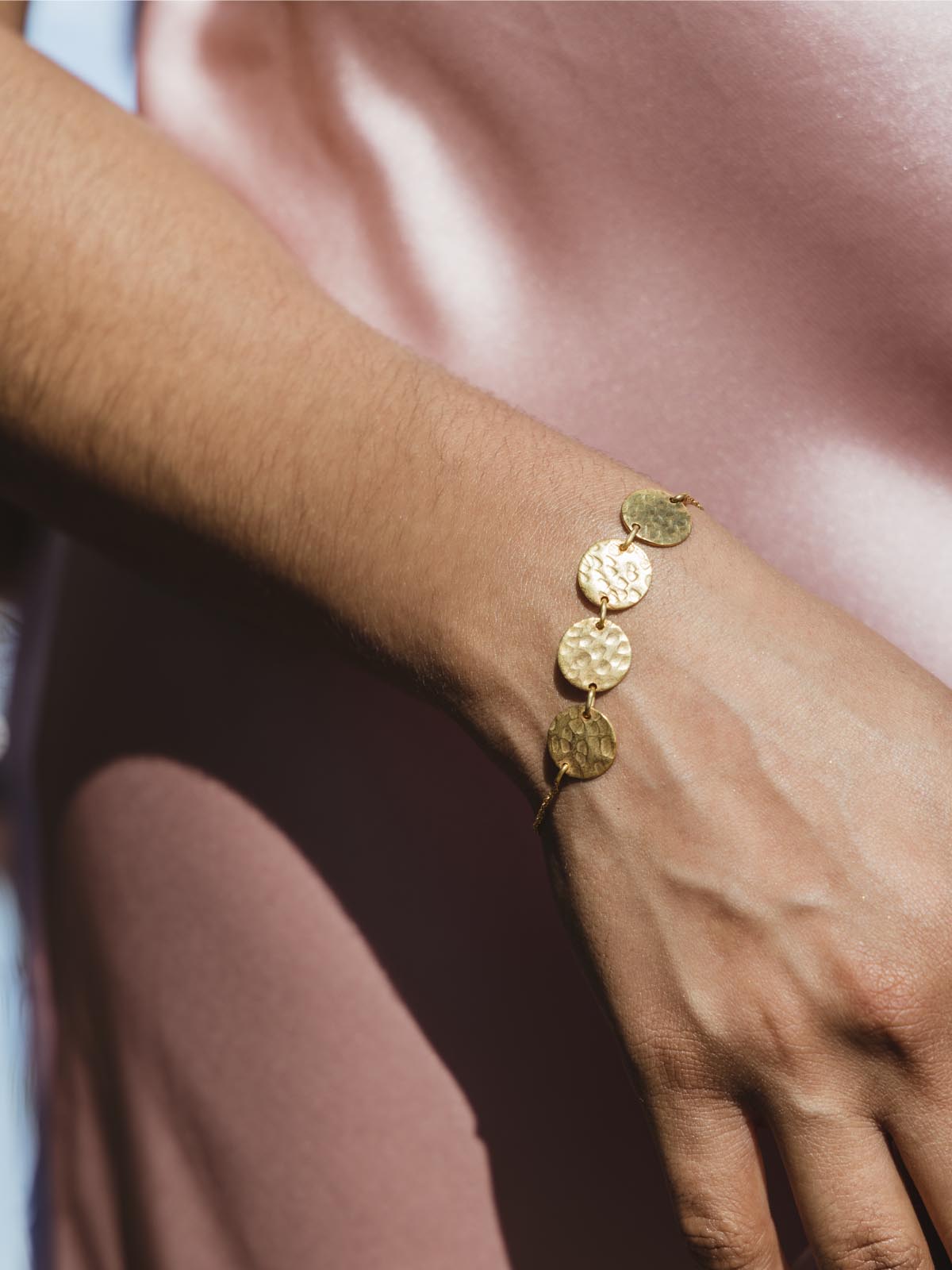 Hammered Disc Bracelet (Silver or Gold)