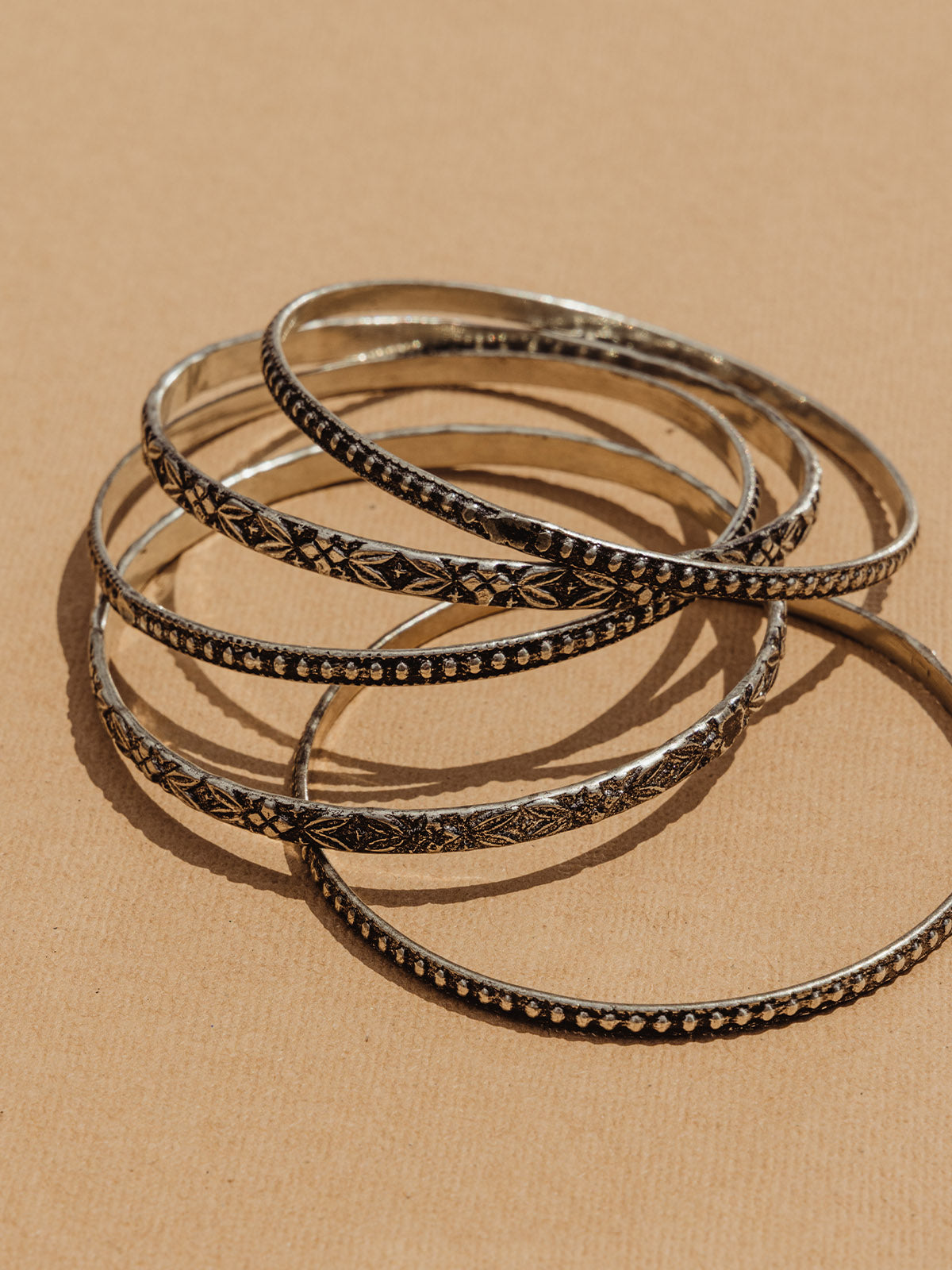 Antiqued Brass Bangle Set (Set of 5)