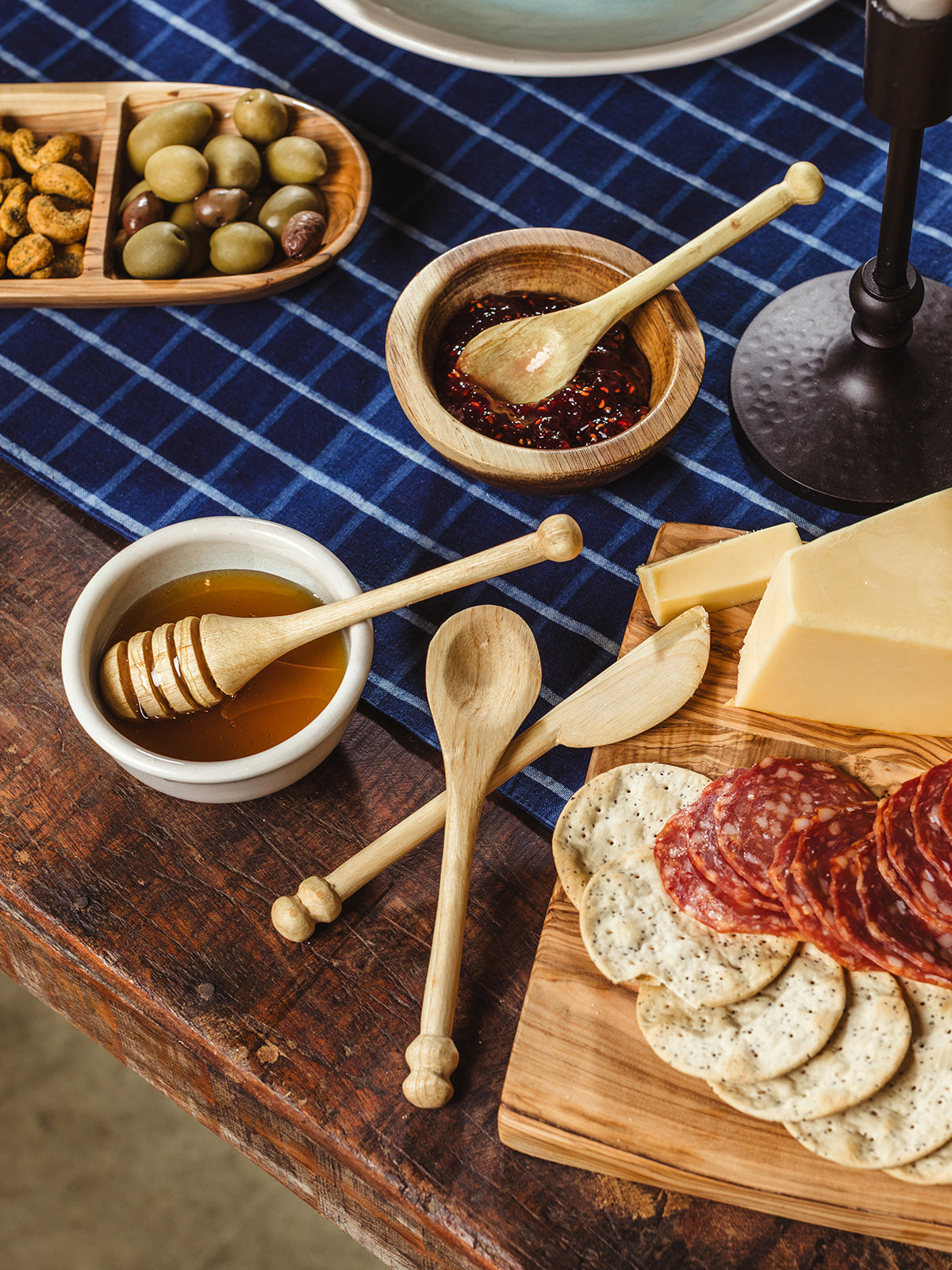 Wood charcuterie utensil set wooden cheese spreader honey dipper serving spoon charcuterie board accessories