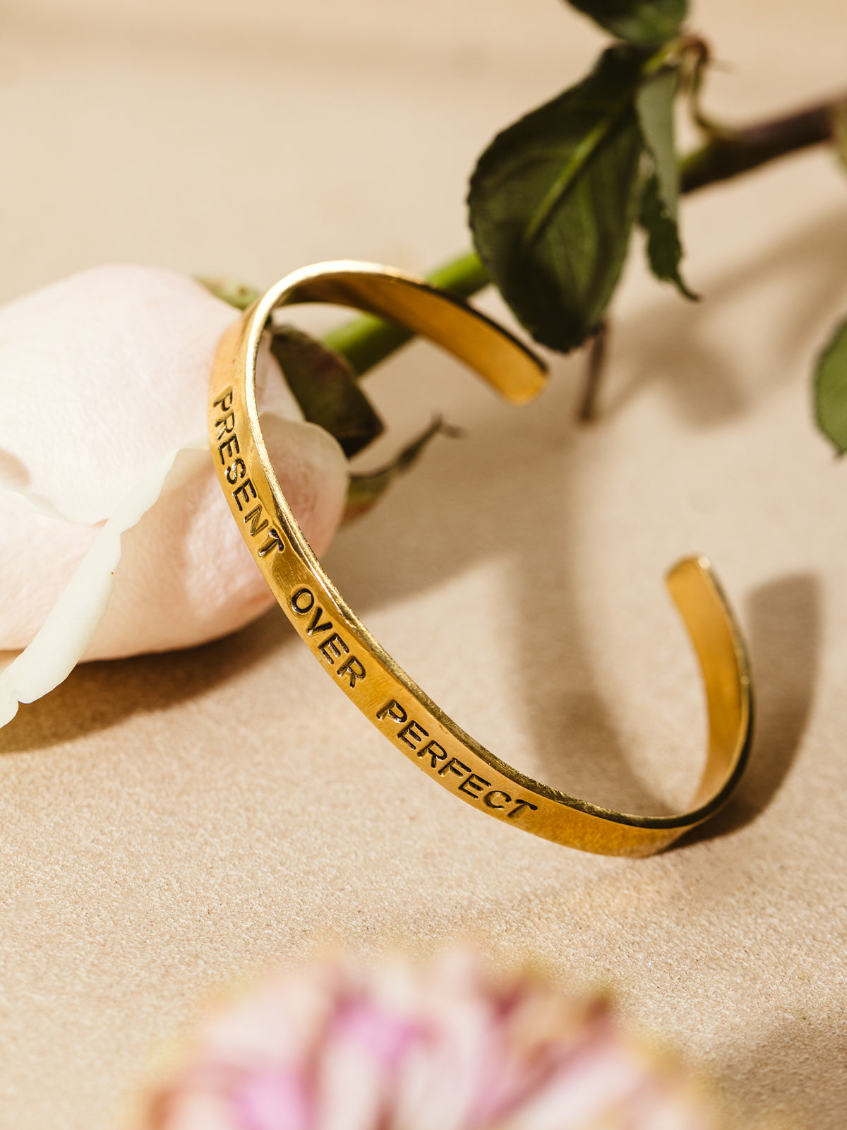 Present Over Perfect Stamped Brass Bracelet