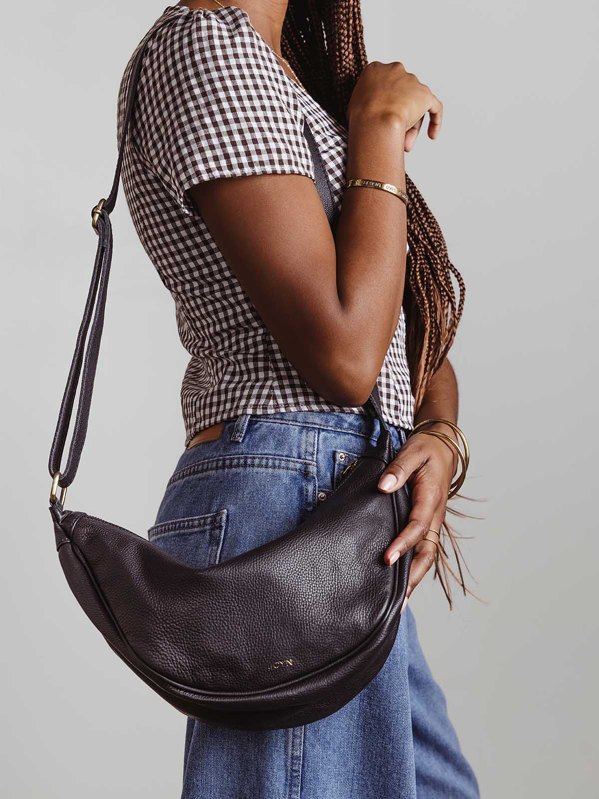 Black Leather Moon Sling Bag | Joffa Marketplace