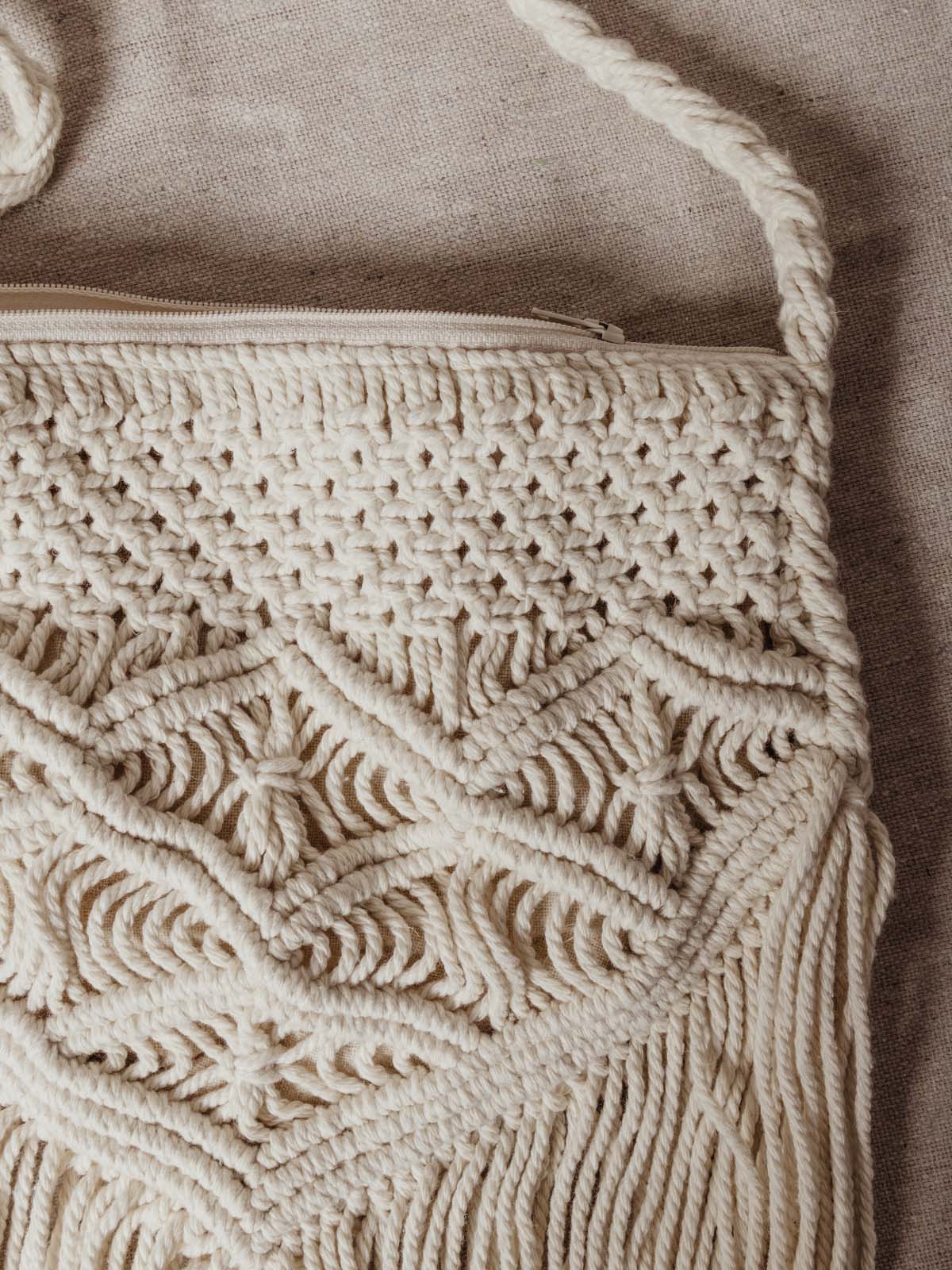 close up of macrame details.