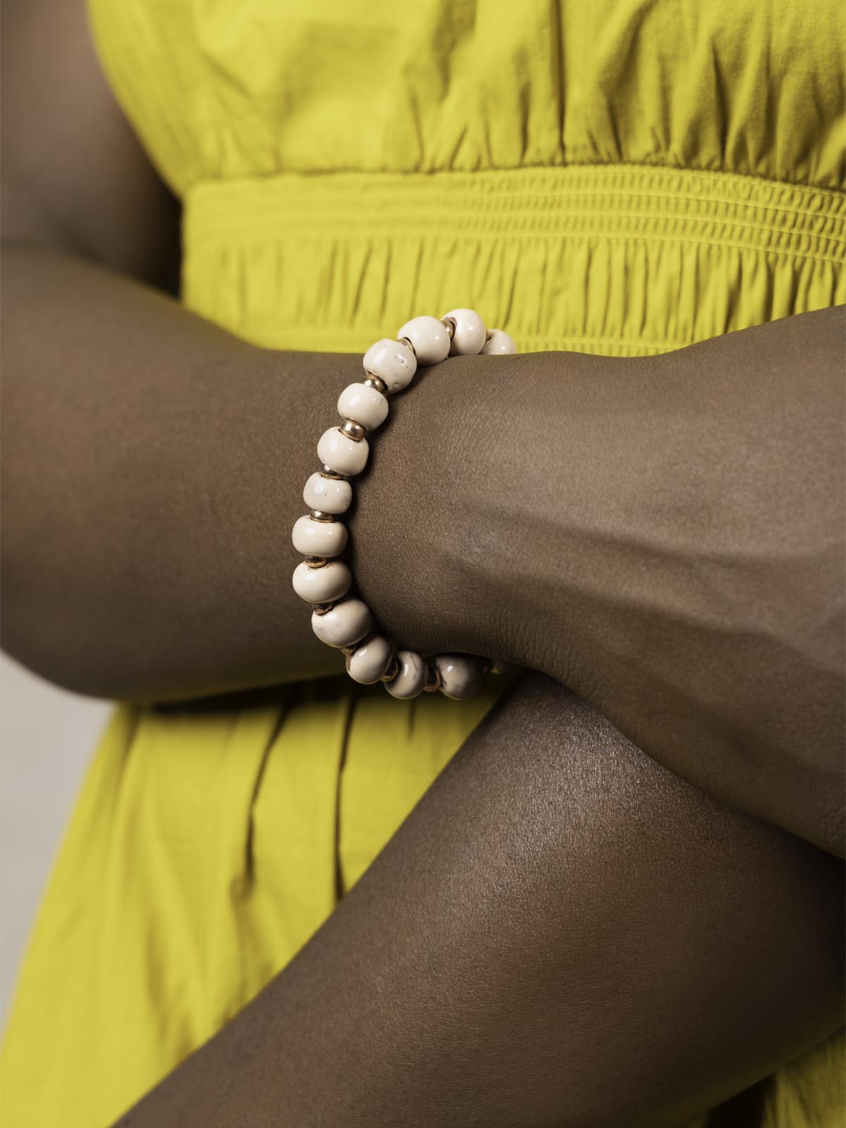 Pink and gold ceramic bead bracelet. 